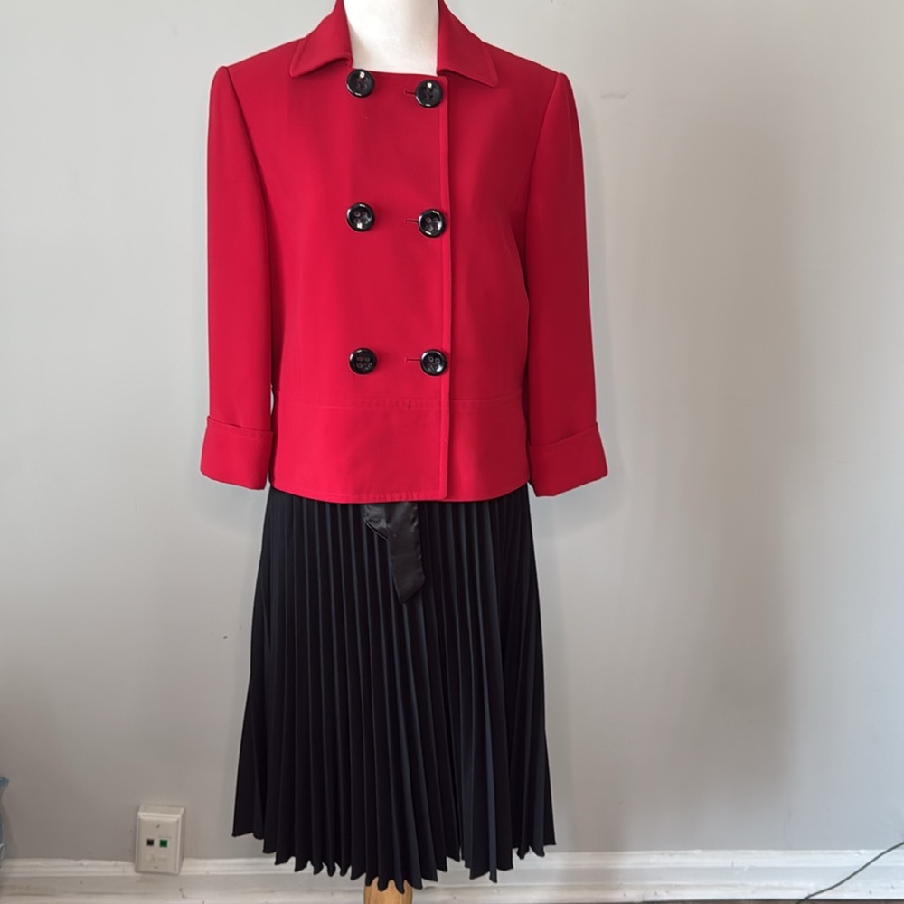 Tahari Red Double Breasted Blazer 3/4 Sleeves Sz 10